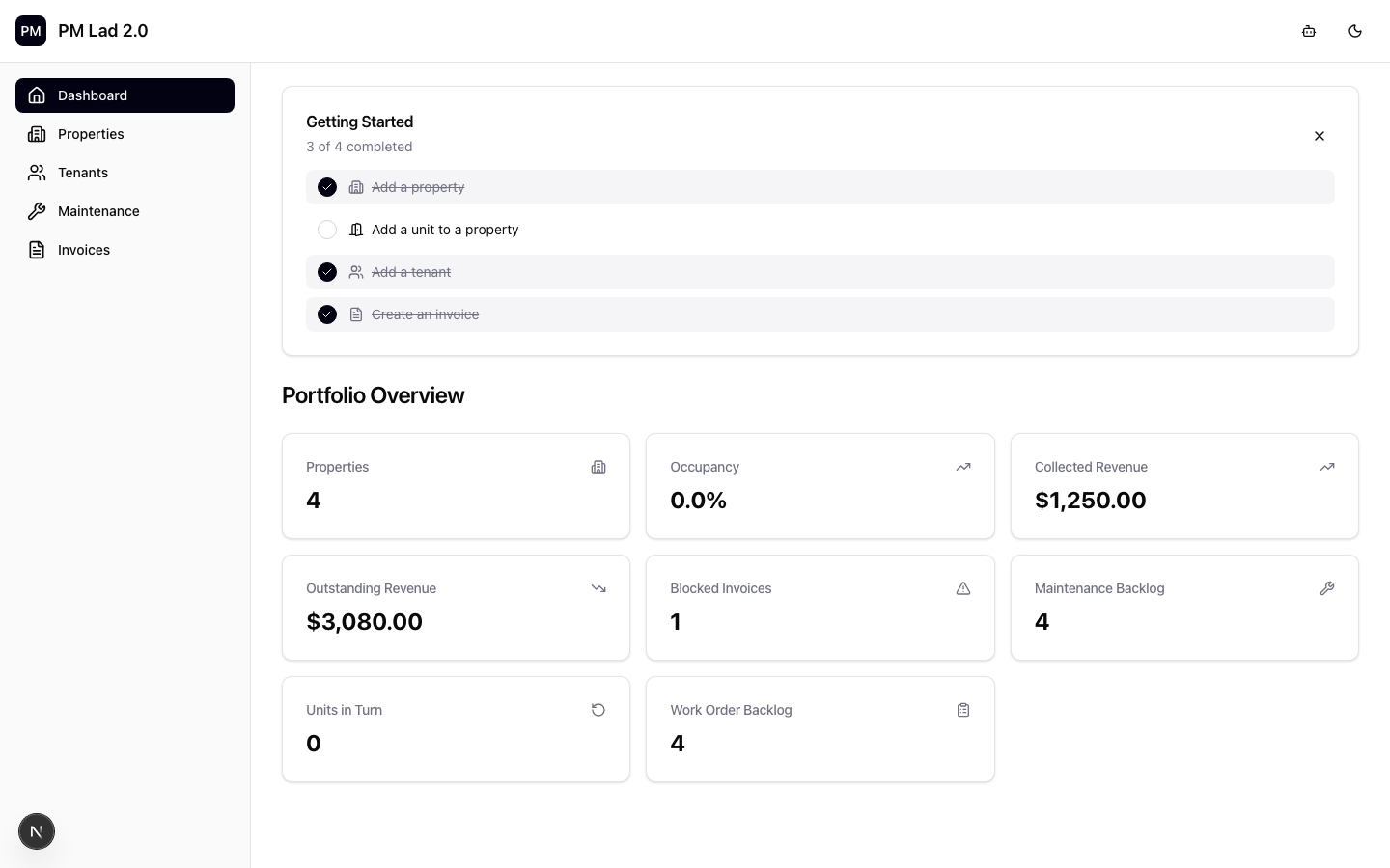 PMLaD portfolio dashboard